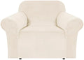 H.VERSAILTEX Stretch Velvet Armchair Cover Couch Covers 1 Cushion Chair Slipcover for Living Room Furniture Cover Crafted from Thick Comfy Rich Velour (Chair 31"-49", Butter Cream)