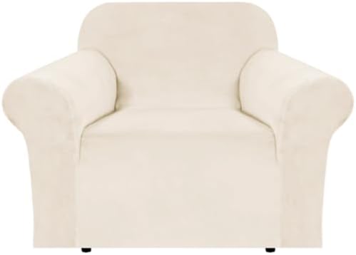 H.VERSAILTEX Stretch Velvet Armchair Cover Couch Covers 1 Cushion Chair Slipcover for Living Room Furniture Cover Crafted from Thick Comfy Rich Velour (Chair 31"-49", Butter Cream)