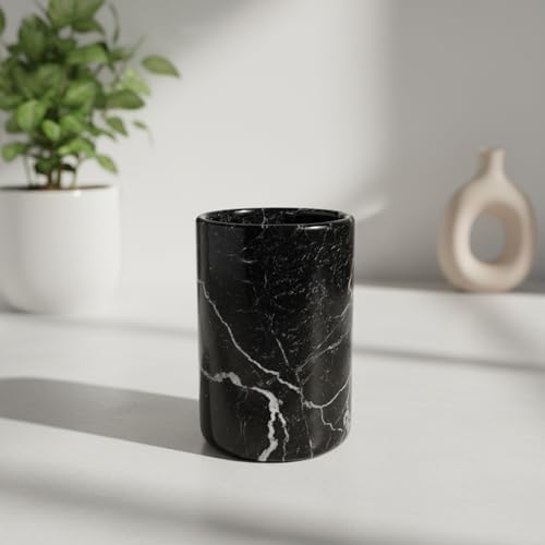Handmade Marble Utensil Holder for Kitchen Countertop Storage | Multipurpose Organizer for Spatulas, Office Supplies, & Wine Chiller (Black Zebra)