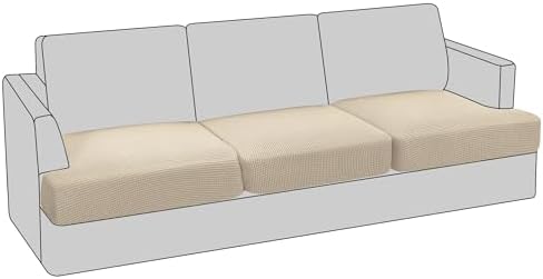 PrinceDeco Stretch T Cushion Sofa Slipcovers 3 Piece,Pets Friendly,Natural
