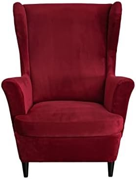 HAOYONG Velvet Wingback Armchair Covers 2-Piece Elastic Stretch Wingback Chair Sofa Slipcover Soft Wingback Chair Slipcover Washable Armchair Protector Cover for Living Room Wedding and Party