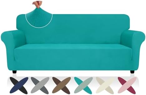 ZNSAYOTX Super Stretch Sofa Cover (72"-92"), New Striped Sofa Covers Fitted Slipcovers with Elastic Bottom, Dog Cat Pets Proof Spandex Washable Fabric Comfortable & Durable (Sofa, Peacock Teal)