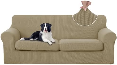 U-NICE HOME 3 Pieces Stretch Couch Cover Sofa Slipcover, Sand