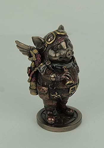 Veronese Design 5 1/4" Steampunk Aviator Flying Pig Resin Figurine Bronze Finish