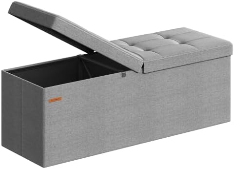 SONGMICS 43.3 Inches Storage Ottoman, Foldable Bench with Flipping Lid