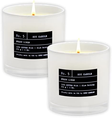 Lulu Candles | Fresh Linen | Luxury Scented Soy Jar Candle | Hand Poured in The USA | Highly Scented & Long Lasting (9 Oz. 2 Pack)