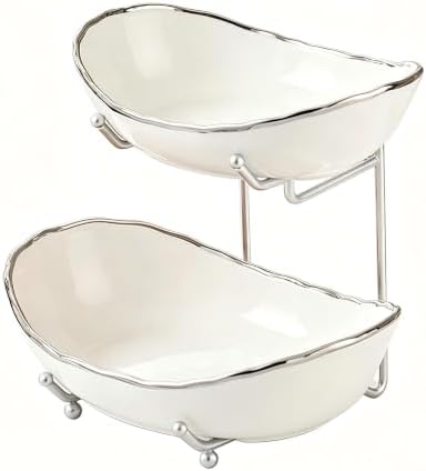 2 Tier Fruit Bowl, Ceramic Fruit Basket for Kitchen Counter 2
