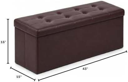 ALASDO 43 Inch Folding Storage Ottoman Bench with Hidden Storage, PU Leather Ottoman Foot Rest Stool, End of Bed Bench for Bedroom, Living Room, Entryway and Closet, Brown