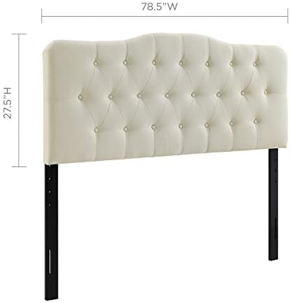 Modway Annabel Tufted Button Linen Fabric Upholstered King Headboard in Ivory