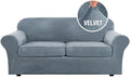 H.VERSAILTEX Real Velvet Plush 3 Piece Stretch Sofa Covers Couch Covers for 2 Cushion Couch Sofa Slipcovers Width Up to 90 Inch Feature Thick Soft Stay in Place (Large Sofa, Stormy Blue)