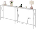 Gewudraw 70" Sofa Table Behind Couch with Socket-Narrow Console Table,White