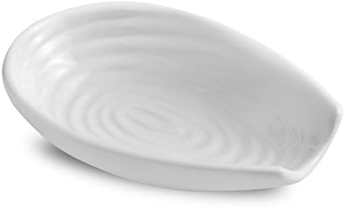 Hasense Ceramic Spoon Rest for Kitchen Counter, 5.7 Inch White Porcelain Spoon Holder for Spatula, Ladle and Tong, Farmhouse Cooking and Coffee Spoon Rest for Stove Top, 1 PC