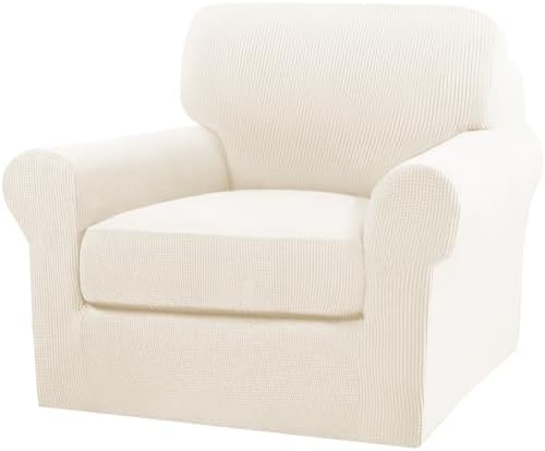 Turquoize 2 Piece Chair Covers Armchair Slipcovers for Living Room Armchair Sofa Cover with Individual Cushion Covers Feature Jacquard Fabric (Chair, Cream)