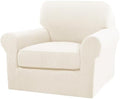 Turquoize 2 Piece Chair Covers Armchair Slipcovers for Living Room Armchair Sofa Cover with Individual Cushion Covers Feature Jacquard Fabric (Chair, Cream)