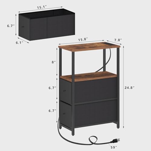 TUTOTAK Narrow LED End Table with Charging Station, Skinny Side Table