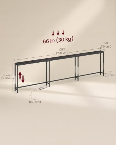 VASAGLE 106.3"Console Table, 25.2-35.2"Height Adjustable, with Power Outlet