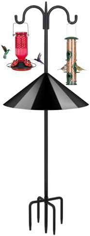 FEED GARDEN Heavy Duty Shepherds Hook Squirrel-Proof Bird Feeder Pole 108" Double Hooks 5-Prong Base & 19" Baffle for Outdoor Feeders & Plants