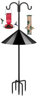 FEED GARDEN Heavy Duty Shepherds Hook Squirrel-Proof Bird Feeder Pole 108" Double Hooks 5-Prong Base & 19" Baffle for Outdoor Feeders & Plants