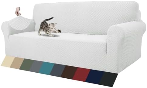 ZNSAYOTX 1 Piece Jacquard Couch Covers for 3 Cushion Couch High Stretch Sofa Cover for Pets Dogs Anti Slip Extra Large Sofa Slipcovers Furniture Protector (X-Large, White)