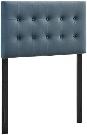 Modway Emily Twin Size Performance Velvet Headboard in Cadet Blue - Stain-Resistant Velvet Upholstery with Button Tufting and 7 Adjustable Height Positions