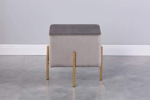 Kirpi Gray Velvet Foot Stool Set of 2, Modern Luxury Vanity Ottoman Stools with Gold Legs, Cube Accent Foot Rest for Living Room Bedroom Makeup Vanity (Gray)