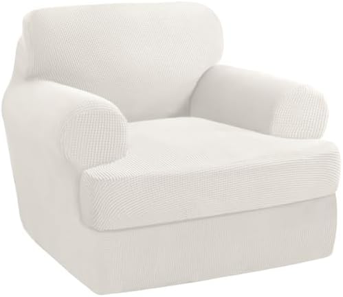 PrinceDeco 2 Pieces Armchair Slipcover Stretch Couch Covers for T Cushion Chair Slipcovers Soft Arm Chiar Cover Furniture Covers with 1 Individual T Shape Seat Covers Width Up to 40", Porcelain