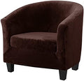 MIFXIN 2 Pieces Velvet Tub Chair Covers with Cushion Cover Stretch Soft Removable Tub Chair Slipcovers Armchair Sofa Couch Furniture Protector for Living Room Club Bar Counter Hotel (Brown)
