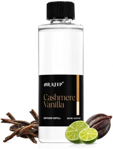 Airkeep Cashmere Vanilla Reed Diffuser Refill – 6.76 fl oz – Premium Scented Oil for Home Aromatherapy – Long-Lasting Fragrance for Reed Diffusers – Perfect for Bathroom, Bedroom & Home Decor