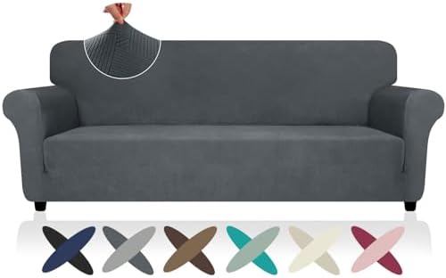 ZNSAYOTX Oversized Super Stretch Couch Cover (92"-115"), New Striped Sofa Covers Comfortable & Durable, Dog Cat Pets Friendly Extra Large Spandex Sofa Slipcovers (Dark Grey, XL Sofa)
