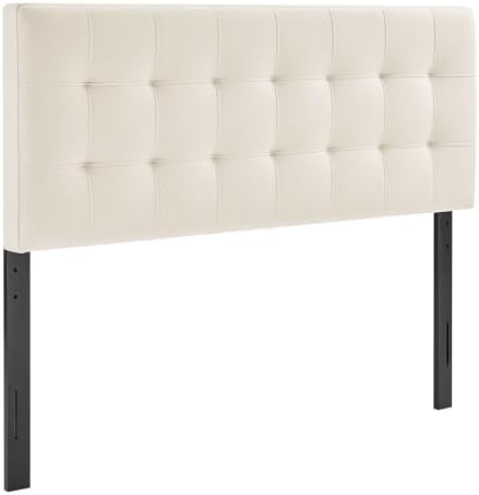 Modway Lily Performance Velvet King Size Headboard with Biscuit Tufting in Alabaster - Stain-Resistant Upholstery with Padded Design and 5 Height-Adjustable Mounts