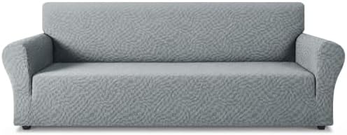 ZNSAYOTX 1 Piece Stretch Oversized Sofa Covers (91"-112"), New Plaid Couch Cover with Non-Slip Buckle for Dog Pets, Ultimate Soft Cozy Washable X-Large Sofa Slipcover Form Fit Protector, Light Grey