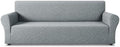 ZNSAYOTX 1 Piece Stretch Oversized Sofa Covers (91"-112"), New Plaid Couch Cover with Non-Slip Buckle for Dog Pets, Ultimate Soft Cozy Washable X-Large Sofa Slipcover Form Fit Protector, Light Grey