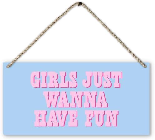 Hot Pink Preppy Girls Just Wanna Have Fun Printed Wood Plaque Sign Wall Hanging,Trendy Preppy Hanging Wall Signs for Girls Room College Dorm Bachelorette Party Decor 12 x 6 Inches Home Décor Accents（Blue）
