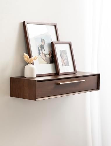 Kate and Laurel McCutcheon Mid-Century Floating Console Table for Entryway; 30 x 9 x 6; Walnut Brown; Decorative Transitional Floating Entryway Table for Use as Living Room Storage Wall Shelf