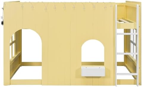 Merax Full Loft Bed with Ladder and House-Style Frame, Primrose Yellow