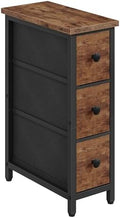CHOEZON Narrow Side Table with 3 Fabric Drawers, Industrial Slim Bedside Table for Small Spaces, Bedroom, Living Room, Dormitory, Rustic Brown and Black TBZ09BF