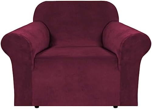 H.VERSAILTEX Stretch Velvet Armchair Cover Couch Covers 1 Cushion Chair Slipcover for Living Room Furniture Cover Crafted from Thick Comfy Rich Velour (Chair 31"-49", Burgundy)
