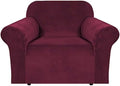 H.VERSAILTEX Stretch Velvet Armchair Cover Couch Covers 1 Cushion Chair Slipcover for Living Room Furniture Cover Crafted from Thick Comfy Rich Velour (Chair 31"-49", Burgundy)