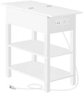 HOOBRO End Table with Charging Station, Flip Top Side Table with USB Ports, Narrow Nightstand Bedside Tables with Storage Shelves, for Small Space, Living Room, White WT141UBZ01