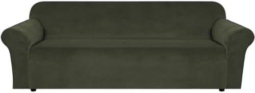H.VERSAILTEX Stretch Velvet Sofa Covers Large Couch Covers Furniture Protector Soft with Non Slip Elastic Bottom, Feature Thick Comfy Rich Velour (Extra Large Sofa 98"-105", Olive)