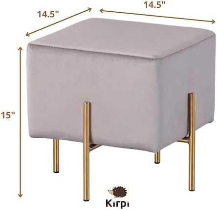 Kirpi Gray Velvet Foot Stool Set of 2, Modern Luxury Vanity Ottoman Stools with Gold Legs, Cube Accent Foot Rest for Living Room Bedroom Makeup Vanity (Gray)