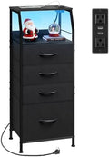 WLIVE Night Stand with Charger Station, LED Nightstand with 4 Fabric Drawers and Storage Shelf, Tall Dresser for Bedroom, 37.48" H Bedside Table with 3 USB Ports and Outlets, Black