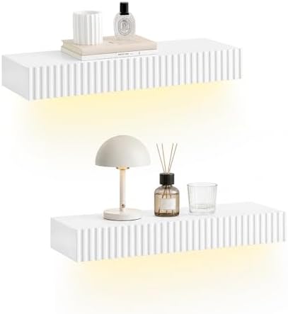 SoBuy Floating Wall Shelf Set of 2 with Drawer & LED Light