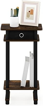 Furinno Turn-N-Tube Tall End Side Night Stand/Bedside Table with Bin Drawer, 1-Pack, Amber Pine/Black/Black