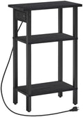 HOOBRO Narrow Side Table, 3-Tier Slim End Table with Charging Station, Skinny Nightstand with Open Storage, for Small Spaces, Living Room, Bedroom, Study, Rustic Brown and Black BB340UBZ01