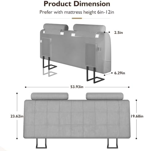 Full Headboard with 2 Headrests, Memory Foam Upholstered Headboard