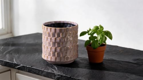 Utensil Crock, 5 Inches Small Cooking Ceramic Utensil Holder for Countertop, Unique Embossed Checkered Pattern, for Kitchen, Home Decor Gift