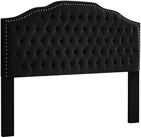 24KF Upholstered Button Tufted King Size Headboard with Nailhead Trim, Soft Velvet Fabric Headboard King/Cal King Size-Black