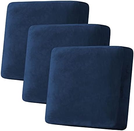 H.VERSAILTEX Velvet Stretch Couch Cushion Cover Plush Cushion Slipcover for Chair Loveseat Sofa Cushion Furniture Protector Seat Cushion Sofa Cover (3 Piece XL Sofa Cushion Covers, Navy)