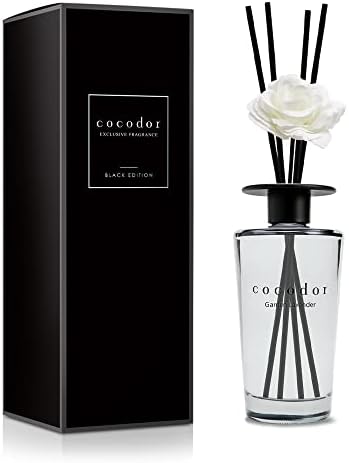 COCODOR White Flower Reed Diffuser / Garden Lavender / 1 Pack / Home & Office Decor Aromatherapy Diffuser Oil Gift Set / Large Size, Large Capacity, Big Size Diffuser, Black Edition/16.9Ounce(500 ml)